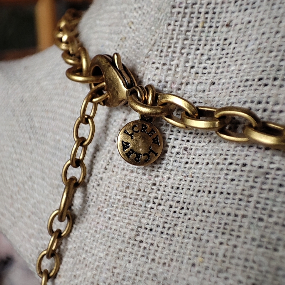 J. Crew Art Deco Revival Oxidized Brass Blue Tone Stone Statement Necklace EUC - Picture 7 of 8